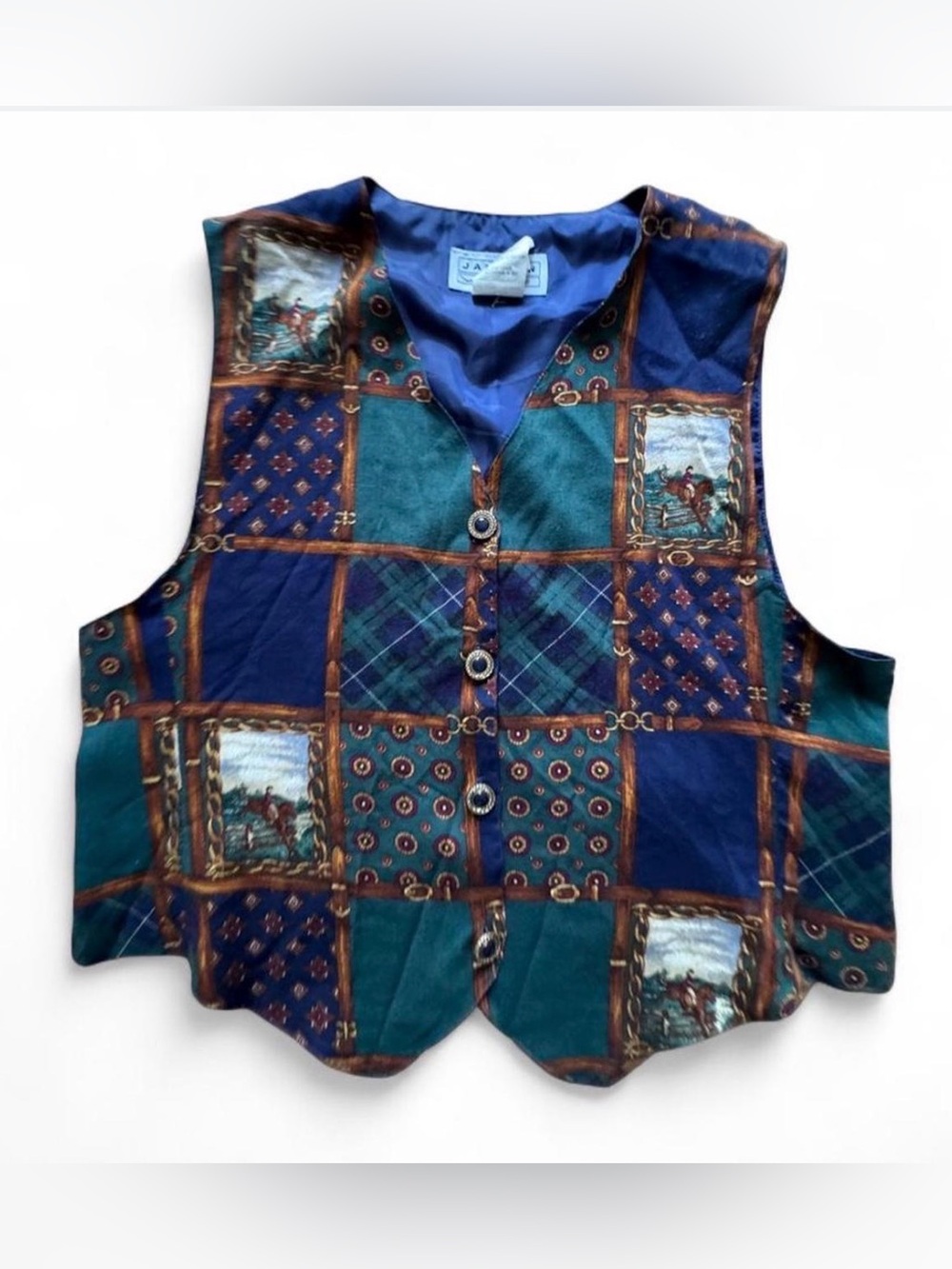 Vintage 1990s Jantzen women’s equestrian scarf patchwork print vest size petite
